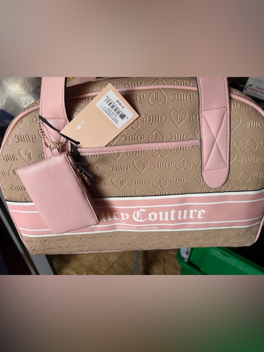 Juicy Couture Beige and Pink Embossed Logo Tote